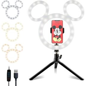 Disney Mickey Mouse Ring Light- 12 Inch LED Ring Light with Tripod and Built in Phone Holde and 3 Light Settings- Mickey Mouse Gifts