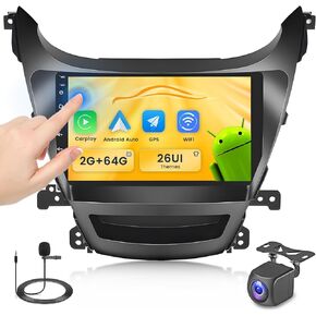 【2+64GB】 Double din Fuluku for Hyundai Elantra 2014-2016 Android Car Stereo 9" Touch Screen with Wireless Carplay Android Auto, Radio Dash Kit GPS Navigation WiFi Bluetooth SWC, Backup Camera
