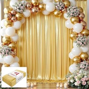 10x10 ft Wrinkle Free Shimmer Gold Backdrop Curtain for Parties,Not Transparent Sequin Photo Wall Backdrop Drapes,2 Panels 5x10ft Glitter Back Drop Cloth for Wedding Birthday Photography Background