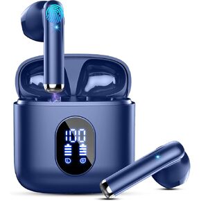 Wireless Earbuds, Bluetooth Headphones 5.4 with ENC Noise Cancelling Mics, 30H Bluetooth Ear buds Bass with LED Display Charging Case, IP7 Waterproof Wireless Earphones for Android/iOS, Sapphire Blue