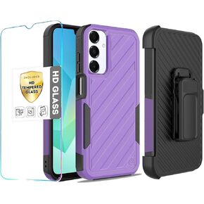 HRWireless Compatible for Samsung Galaxy A16 5G Case Cover Heavy-Duty Case with Holster Belt Clip Combo Plus Tempered Glass Screen Protector Black/Black