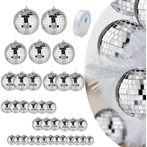 24 قطعة من ديكور كرة الديسكو المرآة مع سلك تعليق غير مرئي، زينة كرة ديسكو معلقة صغيرة، زينة لتزيين الكيك وشجرة عيد الميلاد والمهرجانات المنزلية وحفلات الزفاف وحفلات الدي جي وإكسسوارات النادي in Kuwait