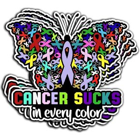 Pack 4PCS Cancer Sucks in Every Color Stickers Cancers Ribbons Waterproof Vinyl Decals Decor Laptop Water Bottle Phone Skateboard Bumper Car Bike Gifts Christmas Men Women