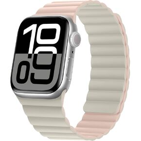 HITZEE Compatible with Apple Watch Band 49/46/45/44/42/41/40/38mm, Double Sided Reversible Magnetic Silicone Bands for iWatch Series 10 9 8 7 SE 6-1 (42/41/40/38, Pink/Starlight)