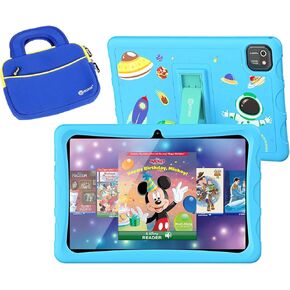 Contixo K103A Kids Learning Tablet & TB02 10" Protective Sleeve Bag, Toddler Tablet with 80 Disney Storybooks Pre-Installed, Parental Control, Shockproof & Water-Resistant Carrying Case, Blue
