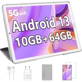 YESTEL 2025 Tablet Android 13 Tablet 10.1 inch with Octa-Core Processor,10GB RAM+64GB ROM (Expand to 1TB),Dual 5MP+8MP Camera,WiFi, Bluetooth, GPS,6000mAh -Silver