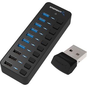 60W 10 Port USB 3.0 Hub Includes 3 Smart Charging Ports with Individual Power Switches and LEDs and 60W 12V/5A Power Adapter+USB Bluetooth 4.0 Micro Adapter for PC [v4.0 Class 2 with Low Energy Techno