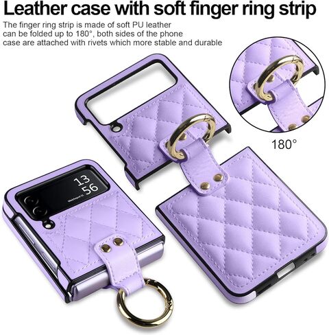 حالة Vofolen لـ Samsung Galaxy Z Flip 3 مع حلقة ، رومبوي ناعمة فاخرة للنساء الرجال Pu Leather + Hard PC Shell Thul Thin Slim Drackproof Proching for Galaxy Z Flip 3 5G Purple in Kuwait