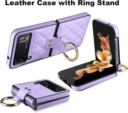 حالة Vofolen لـ Samsung Galaxy Z Flip 3 مع حلقة ، رومبوي ناعمة فاخرة للنساء الرجال Pu Leather + Hard PC Shell Thul Thin Slim Drackproof Proching for Galaxy Z Flip 3 5G Purple in Kuwait