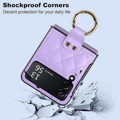 حالة Vofolen لـ Samsung Galaxy Z Flip 3 مع حلقة ، رومبوي ناعمة فاخرة للنساء الرجال Pu Leather + Hard PC Shell Thul Thin Slim Drackproof Proching for Galaxy Z Flip 3 5G Purple in Kuwait