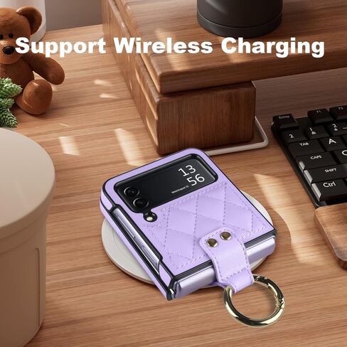 حالة Vofolen لـ Samsung Galaxy Z Flip 3 مع حلقة ، رومبوي ناعمة فاخرة للنساء الرجال Pu Leather + Hard PC Shell Thul Thin Slim Drackproof Proching for Galaxy Z Flip 3 5G Purple in Kuwait