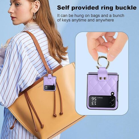 حالة Vofolen لـ Samsung Galaxy Z Flip 3 مع حلقة ، رومبوي ناعمة فاخرة للنساء الرجال Pu Leather + Hard PC Shell Thul Thin Slim Drackproof Proching for Galaxy Z Flip 3 5G Purple in Kuwait