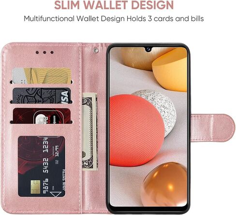 حالة GALAXY A42 5G CASE ، GALAXY M42 5G SM-A426 CASE مع واقي شاشة زجاجية مقسمة ، حافز بطاقة بطاقة الائتمان من جلود Samsung Galaxy A42 5G Rose Gold in Kuwait