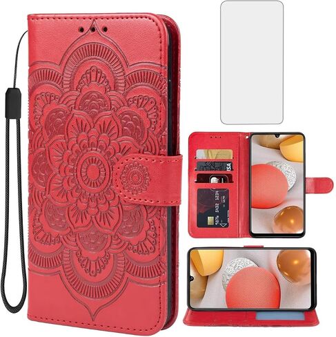 حالة GALAXY A42 5G CASE ، GALAXY M42 5G SM-A426 CASE مع واقي شاشة زجاجية مقسمة ، حافز بطاقة بطاقة الائتمان من جلود Samsung Galaxy A42 5G Rose Gold in Kuwait