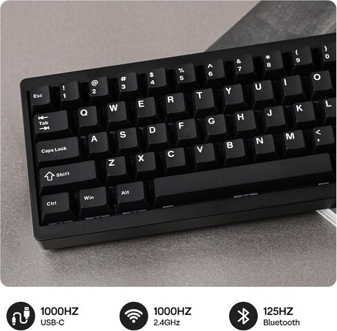 Epomaker P65 QMK/عبر لوحة مفاتيح ألعاب الألومنيوم اللاسلكية ، حشية ، بلوتوث/2.4 جيجا هرتز/USB (A إلى C) ، قابلة للتبديل الساخن ، RELOVER N-IDE ، لنظام MAC/PC/PS/XBOX (أسود ، وحشي ، مفتاح ZEBRA) in Kuwait