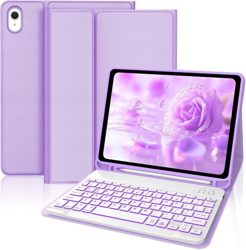 IVEOPPE for iPad 11th 10th Generation Case with Keyboard, 7 Colors Backlit Wireless Detachable Bluetooth Keyboard for iPad 11-inch A16 2025 10th Gen 10.9 Inch 2022, Flip Stand Case,Purple in Saudi Arabia