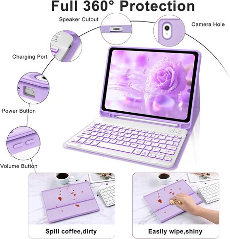 IVEOPPE for iPad 11th 10th Generation Case with Keyboard, 7 Colors Backlit Wireless Detachable Bluetooth Keyboard for iPad 11-inch A16 2025 10th Gen 10.9 Inch 2022, Flip Stand Case,Purple in Saudi Arabia