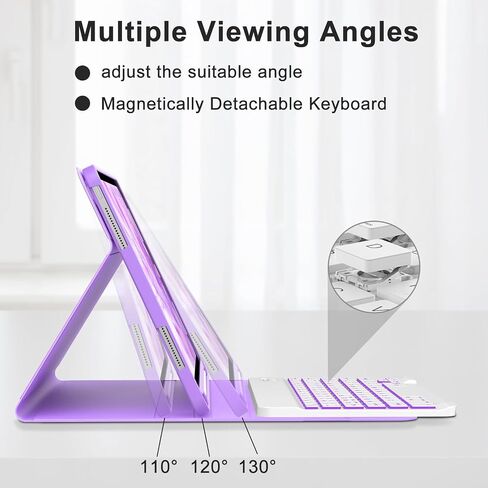 IVEOPPE for iPad 11th 10th Generation Case with Keyboard, 7 Colors Backlit Wireless Detachable Bluetooth Keyboard for iPad 11-inch A16 2025 10th Gen 10.9 Inch 2022, Flip Stand Case,Purple in Saudi Arabia