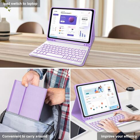 IVEOPPE for iPad 11th 10th Generation Case with Keyboard, 7 Colors Backlit Wireless Detachable Bluetooth Keyboard for iPad 11-inch A16 2025 10th Gen 10.9 Inch 2022, Flip Stand Case,Purple in Saudi Arabia