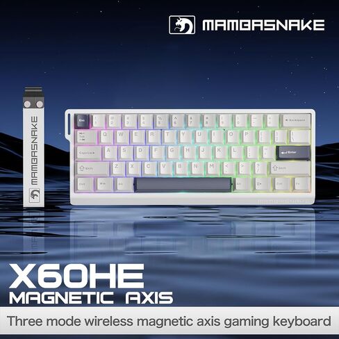ATTACK SHARK MAMBASNAKE X60HE Rapid Trigger Magnetic Switch 60% RGB Wireless Mechanical Gaming keyboard,2.4Ghz/BT/Wired,8KHZ Polling Rate,0.01mm Adjustable Actuation,Web Driver for Win/Mac(Star White) in Kuwait