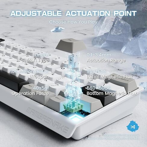 ATTACK SHARK MAMBASNAKE X60HE Rapid Trigger Magnetic Switch 60% RGB Wireless Mechanical Gaming keyboard,2.4Ghz/BT/Wired,8KHZ Polling Rate,0.01mm Adjustable Actuation,Web Driver for Win/Mac(Star White) in Kuwait