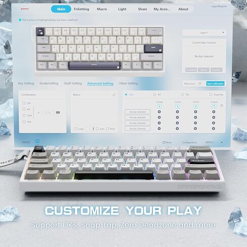 ATTACK SHARK MAMBASNAKE X60HE Rapid Trigger Magnetic Switch 60% RGB Wireless Mechanical Gaming keyboard,2.4Ghz/BT/Wired,8KHZ Polling Rate,0.01mm Adjustable Actuation,Web Driver for Win/Mac(Star White) in Kuwait