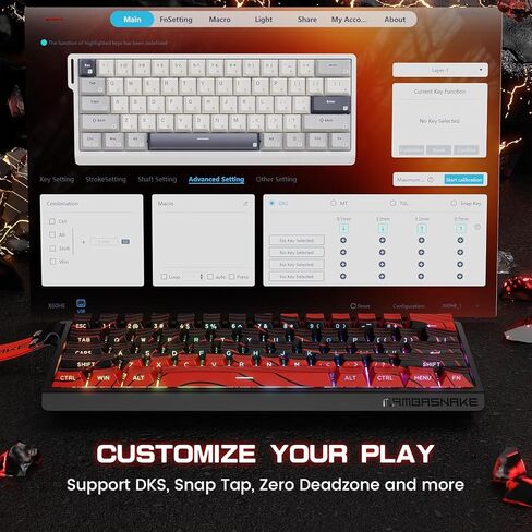 ATTACK SHARK MAMBASNAKE X60HE Rapid Trigger Magnetic Switch 60% RGB Wireless Mechanical Gaming keyboard,2.4Ghz/BT/Wired,8KHZ Polling Rate,0.01mm Adjustable Actuation,Web Driver for Win/Mac(Star White) in Saudi Arabia