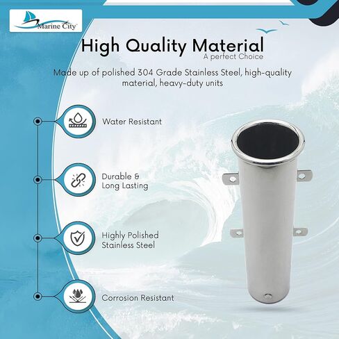 حامل صنارة صيد السمك قابل للتعديل من الفولاذ المقاوم للصدأ 304 من MARINE CITY مع حلقة تثبيت ومشبك قابل للإزالة - مثالي للقوارب واليخوت ومشاة البحرية in Kuwait