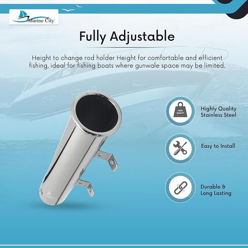 حامل صنارة صيد السمك قابل للتعديل من الفولاذ المقاوم للصدأ 304 من MARINE CITY مع حلقة تثبيت ومشبك قابل للإزالة - مثالي للقوارب واليخوت ومشاة البحرية in Kuwait