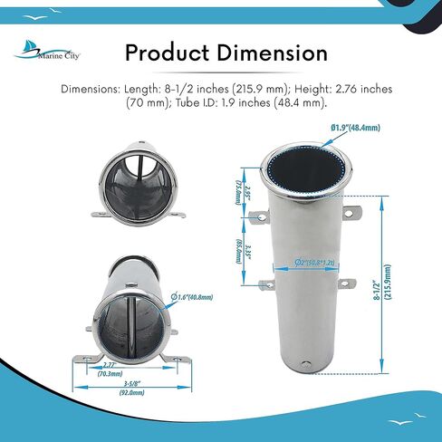 حامل صنارة صيد السمك قابل للتعديل من الفولاذ المقاوم للصدأ 304 من MARINE CITY مع حلقة تثبيت ومشبك قابل للإزالة - مثالي للقوارب واليخوت ومشاة البحرية in Kuwait