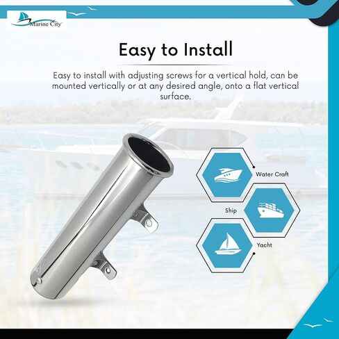 حامل صنارة صيد السمك قابل للتعديل من الفولاذ المقاوم للصدأ 304 من MARINE CITY مع حلقة تثبيت ومشبك قابل للإزالة - مثالي للقوارب واليخوت ومشاة البحرية in Kuwait
