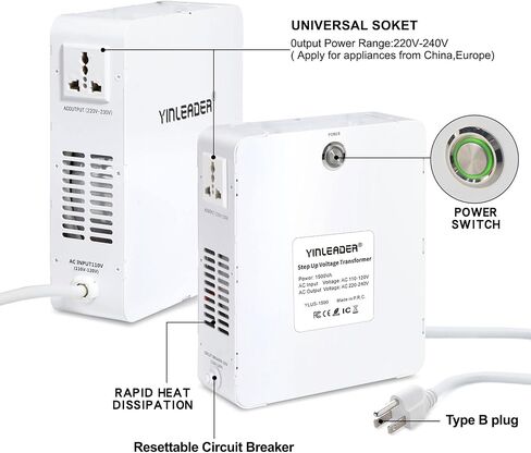 Yinleader Voltage Converter 110V to 220V Step Up Transformer Using 220/230/240 Volt European Asian Appliances in US (1000W) in Kuwait