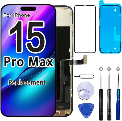 for iPhone 15 Pro Max Screen Replacement, 6.7'' COF LCD Display (for A2849,A3105, A3108,A3106) and 3D Touch IPS FHD Digitizer Full Assembly with Repair Tool Kits, 120Hz Promotion, Screen Protector in Saudi Arabia