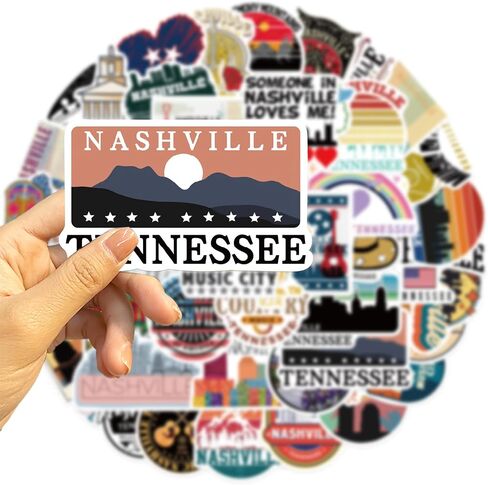 ملصقات Nashville Tennessee 50pcs مقاوم للماء فينيل ناشفيل ميوزيك سيتي شارات لزجاجات المياه المحمولة كوب الأمتعة كمبيوتر الهاتف المحمول جيتار الخوذة على الجليد in Kuwait