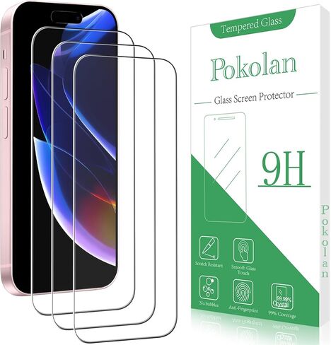 Pokolan 3 Pack Screen Protector for iPhone 16 Pro Max Tempered Glass, Full Coverage, Bubble Free, Anti-Scratch, Easy to install in Kuwait