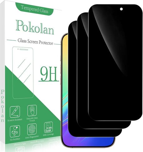 Pokolan 3 Pack Screen Protector for iPhone 16 Pro Max Tempered Glass, Full Coverage, Bubble Free, Anti-Scratch, Easy to install in Kuwait