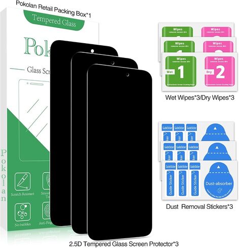 Pokolan 3 Pack Screen Protector for iPhone 16 Pro Max Tempered Glass, Full Coverage, Bubble Free, Anti-Scratch, Easy to install in Kuwait