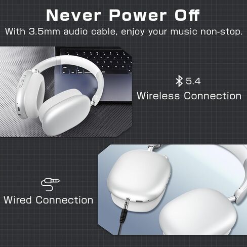 Wireless Headphones Over Ear, Bluetooth 5.4 Headsets, Hi-Fi Stereo, ANC Noise Cancelling, Built-in Microphone, 30 Hours Playtime, 3.5mm Jack, Lightweight for Phones, Computers, Games（Silver） in Kuwait