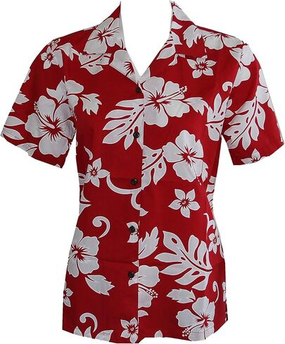 Made in Hawaii ! Women's Classic Hibiscus Flowers Hawaiian Aloha Camp Shirt in Kuwait