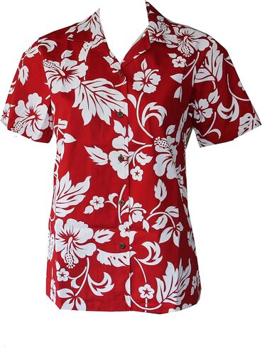 Made in Hawaii ! Women's Classic Hibiscus Flowers Hawaiian Aloha Camp Shirt in Kuwait