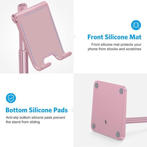 OMOTON CA02 Cell Phone Stand with Charging Hole for Desk Lightweight Silver | Fits iPhone 17/Samsung Galaxy 4-7" · Hands-Free Call · Gaming · Live Streaming · Compact Portable for Travel, Office, Home in Kuwait