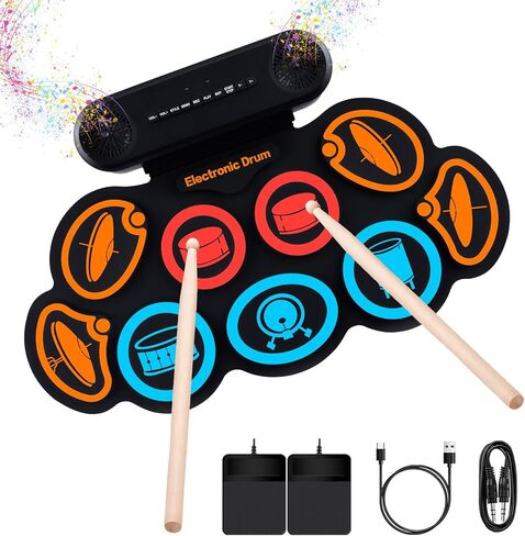 مجموعة الطبول الإلكترونية G7، مجموعة طبول مكونة من 9 وسائد مع مكبرات صوت مدمجة، 7 أصوات طبول، بلوتوث ومدخل AUX، وسادة طبل قابلة للطي مع دواسات قدم، بطارية قابلة لإعادة الشحن، مقبس سماعة الرأس، وقت تشغيل 10 ساعات، طبل محمول in Kuwait