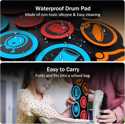 مجموعة الطبول الإلكترونية G7، مجموعة طبول مكونة من 9 وسائد مع مكبرات صوت مدمجة، 7 أصوات طبول، بلوتوث ومدخل AUX، وسادة طبل قابلة للطي مع دواسات قدم، بطارية قابلة لإعادة الشحن، مقبس سماعة الرأس، وقت تشغيل 10 ساعات، طبل محمول in Kuwait