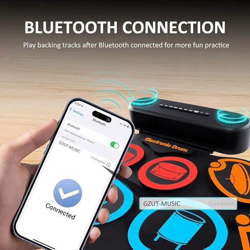 مجموعة الطبول الإلكترونية G7، مجموعة طبول مكونة من 9 وسائد مع مكبرات صوت مدمجة، 7 أصوات طبول، بلوتوث ومدخل AUX، وسادة طبل قابلة للطي مع دواسات قدم، بطارية قابلة لإعادة الشحن، مقبس سماعة الرأس، وقت تشغيل 10 ساعات، طبل محمول in Kuwait