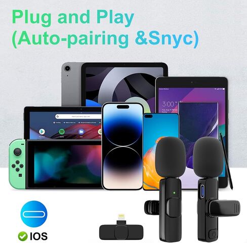 2 Pack Wireless Lavalier Microphone for iPhone, Professional Lapel Mics, Wireless Mic Plug-Play, Lapel Microphone for Video Recording Interview TikTok (USB C for Android iphone15/16) in Kuwait