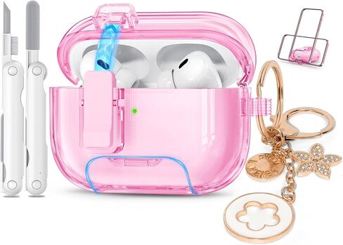 بالنسبة إلى AirPods Pro 2nd/1st Generation Cases Pink مع سلسلة مفاتيح Lock & Bling للنساء والجنود ، و Case Case Case Cove لينة من أجل AirPods Pro 2 مع مجموعة التنظيف ، وظيفة حامل الهاتف in Kuwait