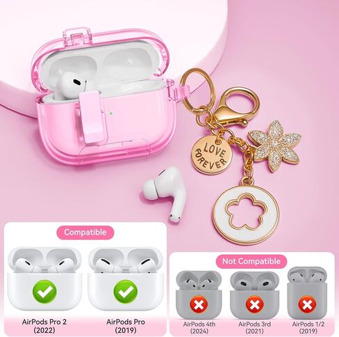 بالنسبة إلى AirPods Pro 2nd/1st Generation Cases Pink مع سلسلة مفاتيح Lock & Bling للنساء والجنود ، و Case Case Case Cove لينة من أجل AirPods Pro 2 مع مجموعة التنظيف ، وظيفة حامل الهاتف in Kuwait