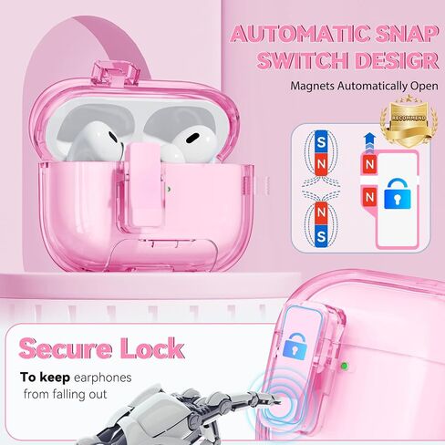 بالنسبة إلى AirPods Pro 2nd/1st Generation Cases Pink مع سلسلة مفاتيح Lock & Bling للنساء والجنود ، و Case Case Case Cove لينة من أجل AirPods Pro 2 مع مجموعة التنظيف ، وظيفة حامل الهاتف in Kuwait