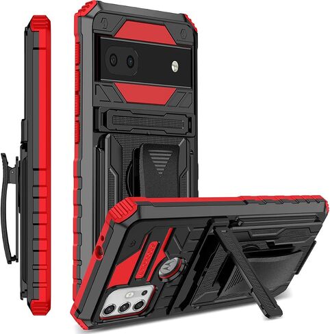YSNZAQ Swivel Belt Clip Holster Case for Google Pixel 6A 6.1", Heavy Duty Shockproof Protective Cover with Built-in Kickstand for Google Pixel 6A BJ Red in Saudi Arabia