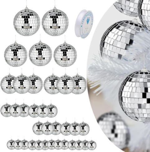 24 قطعة من ديكور كرة الديسكو المرآة مع سلك تعليق غير مرئي، زينة كرة ديسكو معلقة صغيرة، زينة لتزيين الكيك وشجرة عيد الميلاد والمهرجانات المنزلية وحفلات الزفاف وحفلات الدي جي وإكسسوارات النادي in Kuwait